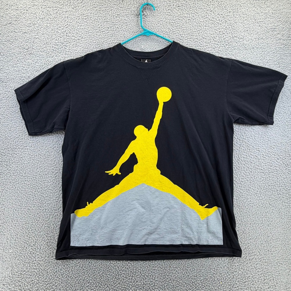 Jordan Brand Mens XL Jumpman Graphic T-Shirt Black Yellow Short Sleeve Cotton